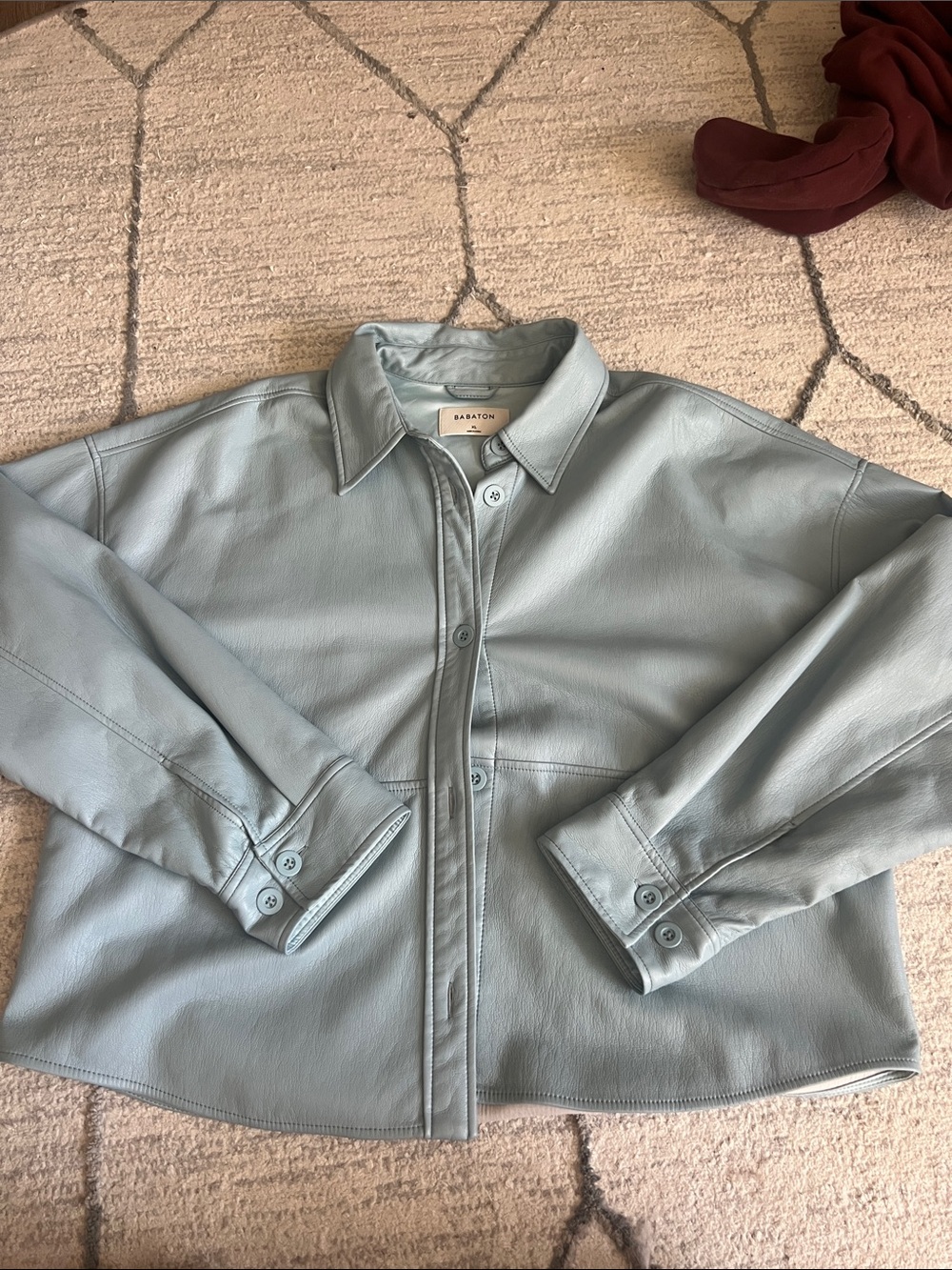 Babaton Pale Blue faux Leather Button-Down Shirt Jacket